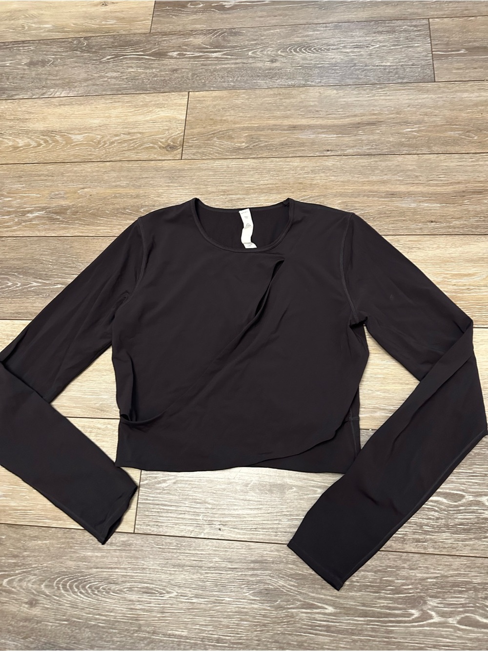 Stori Black Long-Sleeve Cropped Cut Out Front Top